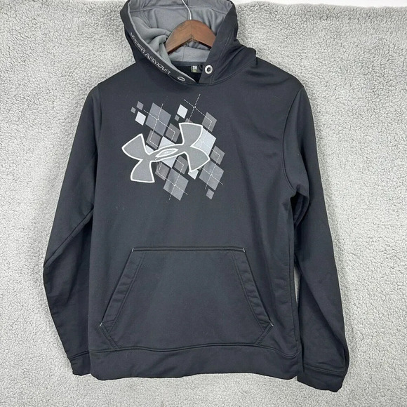 Under Armour‎ sweatshirt mens small black big logo fleece pullover gorpcore - Picture 1 of 7